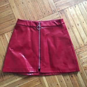 Patent leather zip up skirt